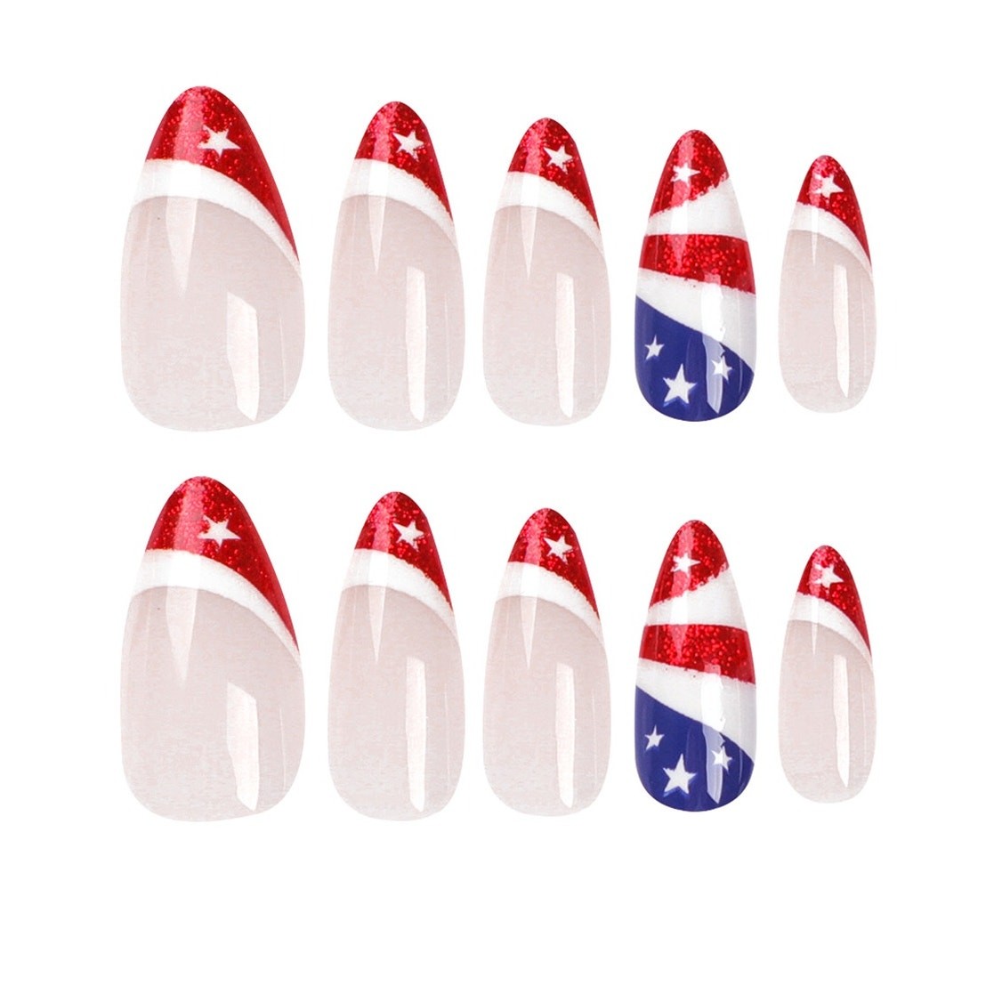 Red White Blue Patriotic American Flag Set of 24 Press On Nails