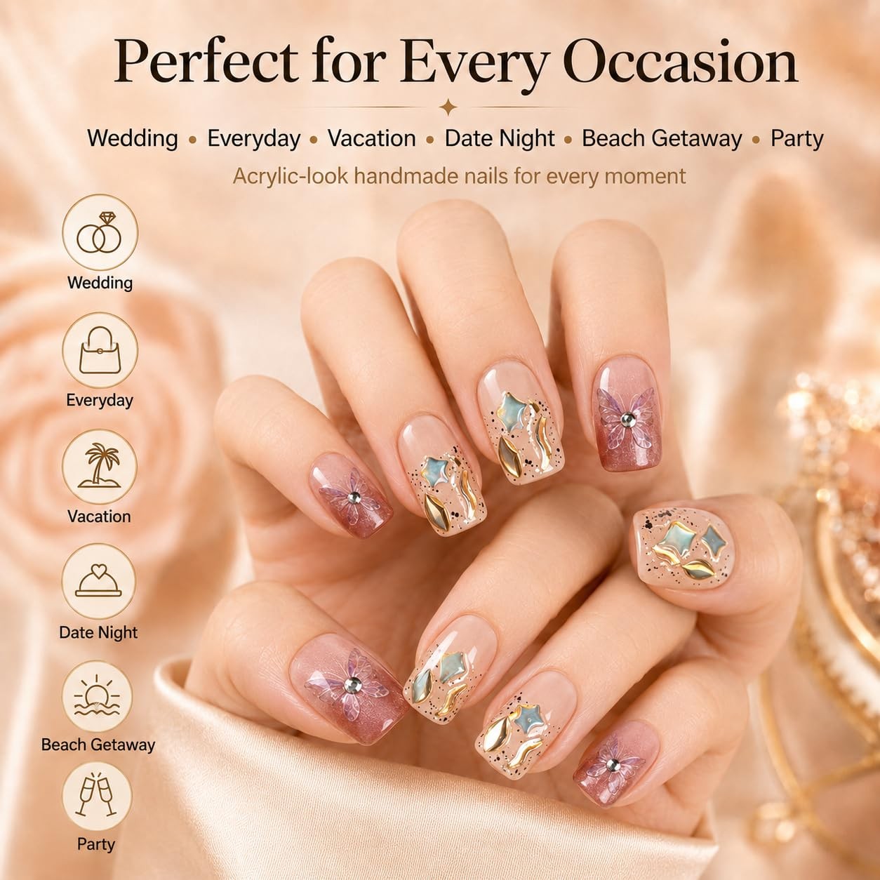 Handmade Press On Nails Short Coffin Acrylic Nails Press Ons