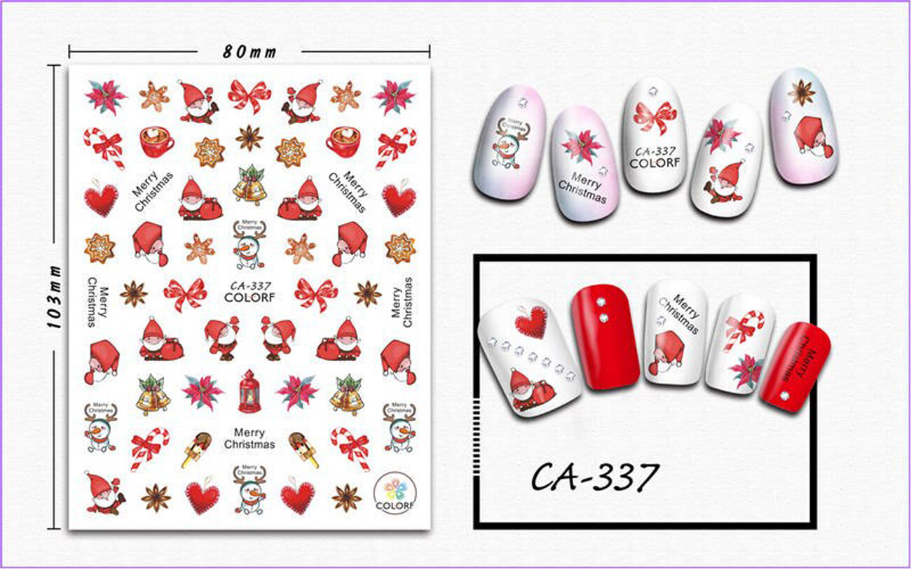 Nail art 3D stickers decal red flower santa heart bells merry christmas CA337