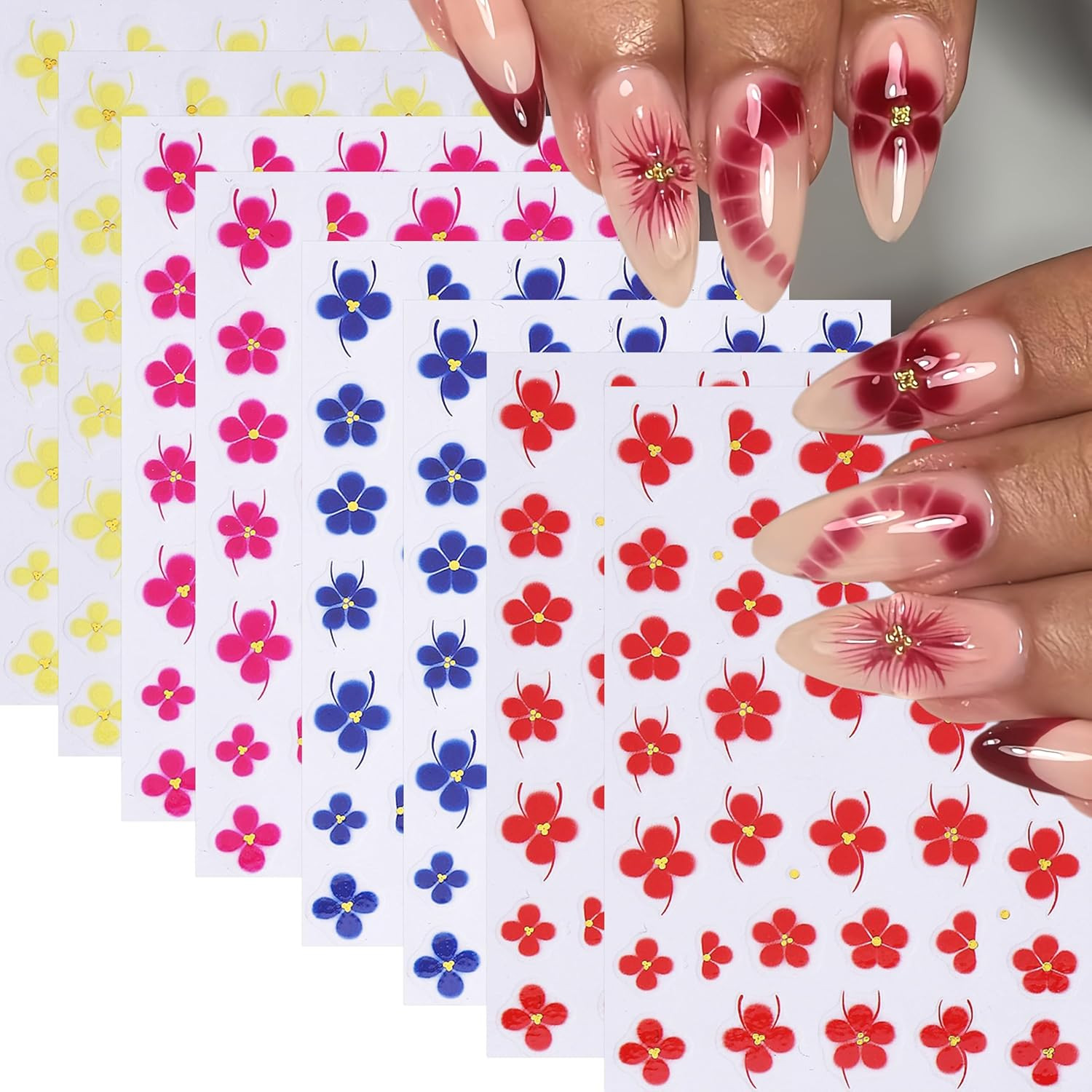 10 Sheets Y2K Star Nail Art Stickers 4Th of July Nail Decals Gold Silver Black W