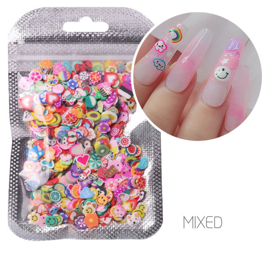 1000Pcs 3D Polymer Clay Nail Art Fruit Flower Feather Fimo Slices Decor Crafts