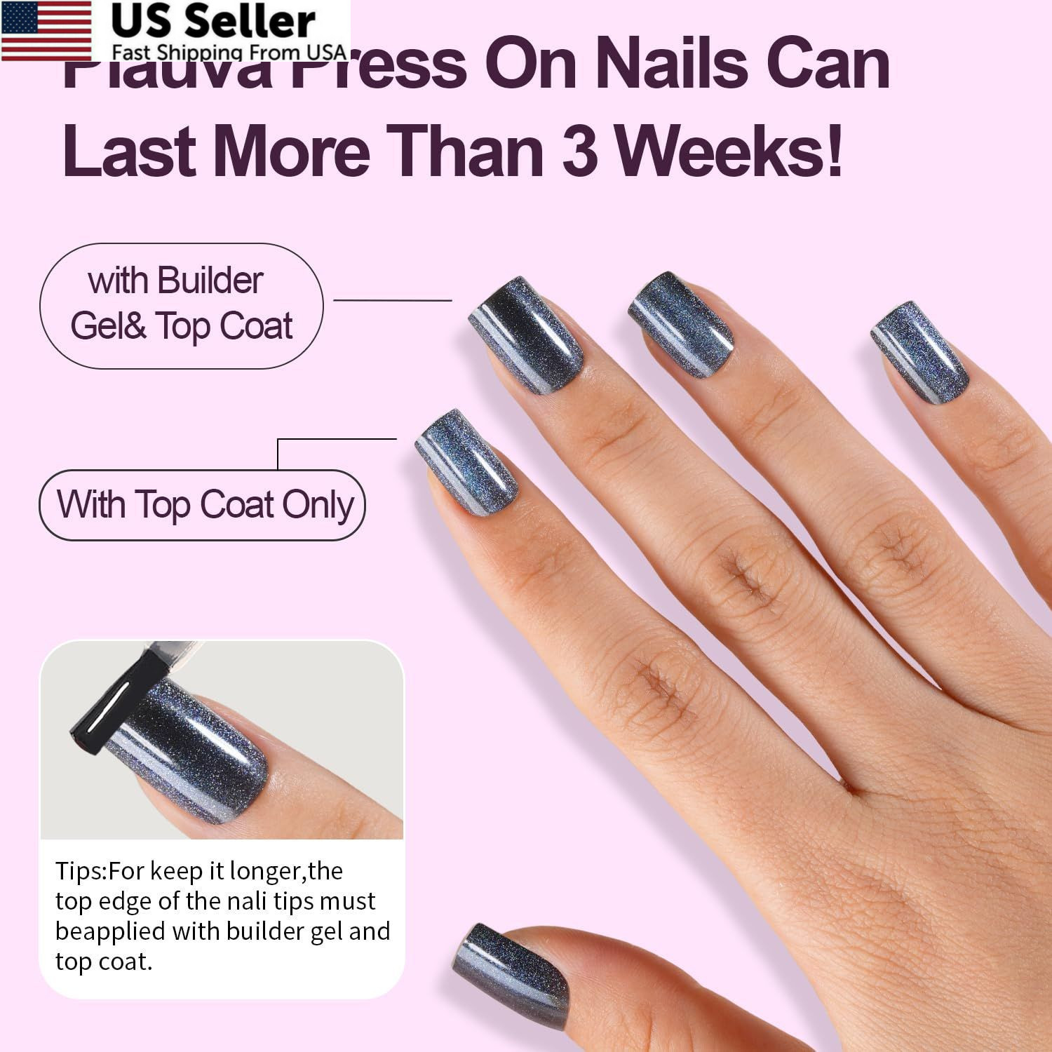 Plauva 150Pcs Cat Eye Press on Nails, XS Short Square CatEye Fake Multicolor