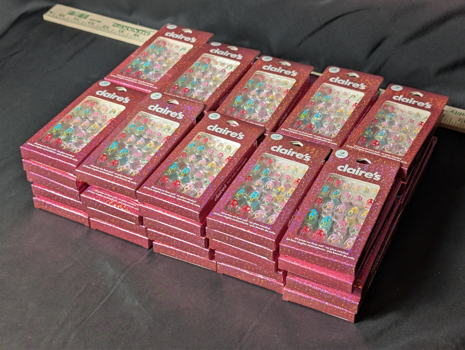 BULK (50) Claire’s Vegan 24‑Pack Press‑On Faux Nails Rainbow Hotrod Flames