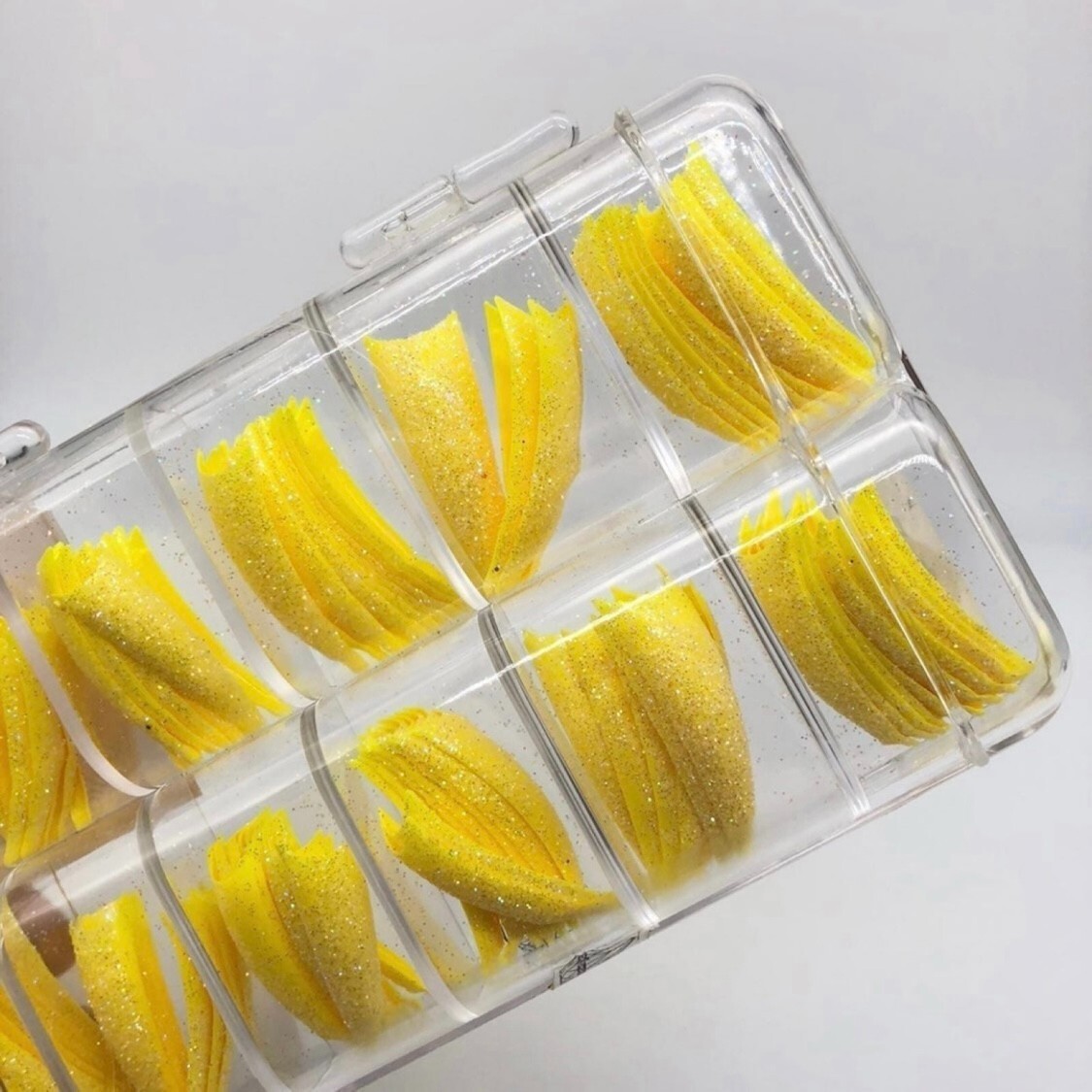 Brand New Tip Jar Fake Nail Tips – Yellow Stiletto with Glitter (#239)