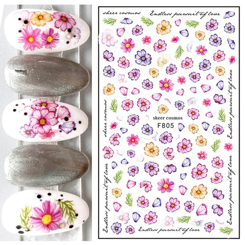 Nail Art Decals Summer Daisy Fruits White Florals Petals Flowers