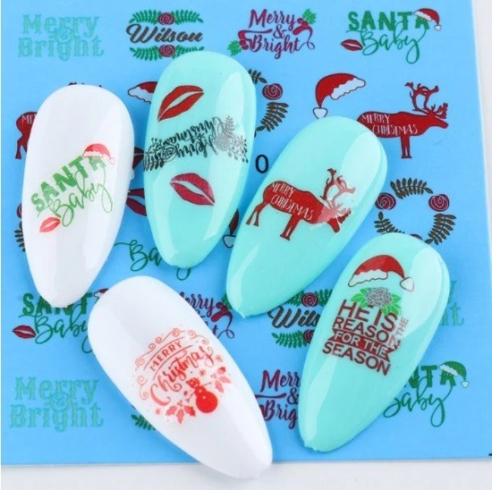 Christmas Nail Art Water Decals: Santa, Snowman, Reindeer(Group 1)
