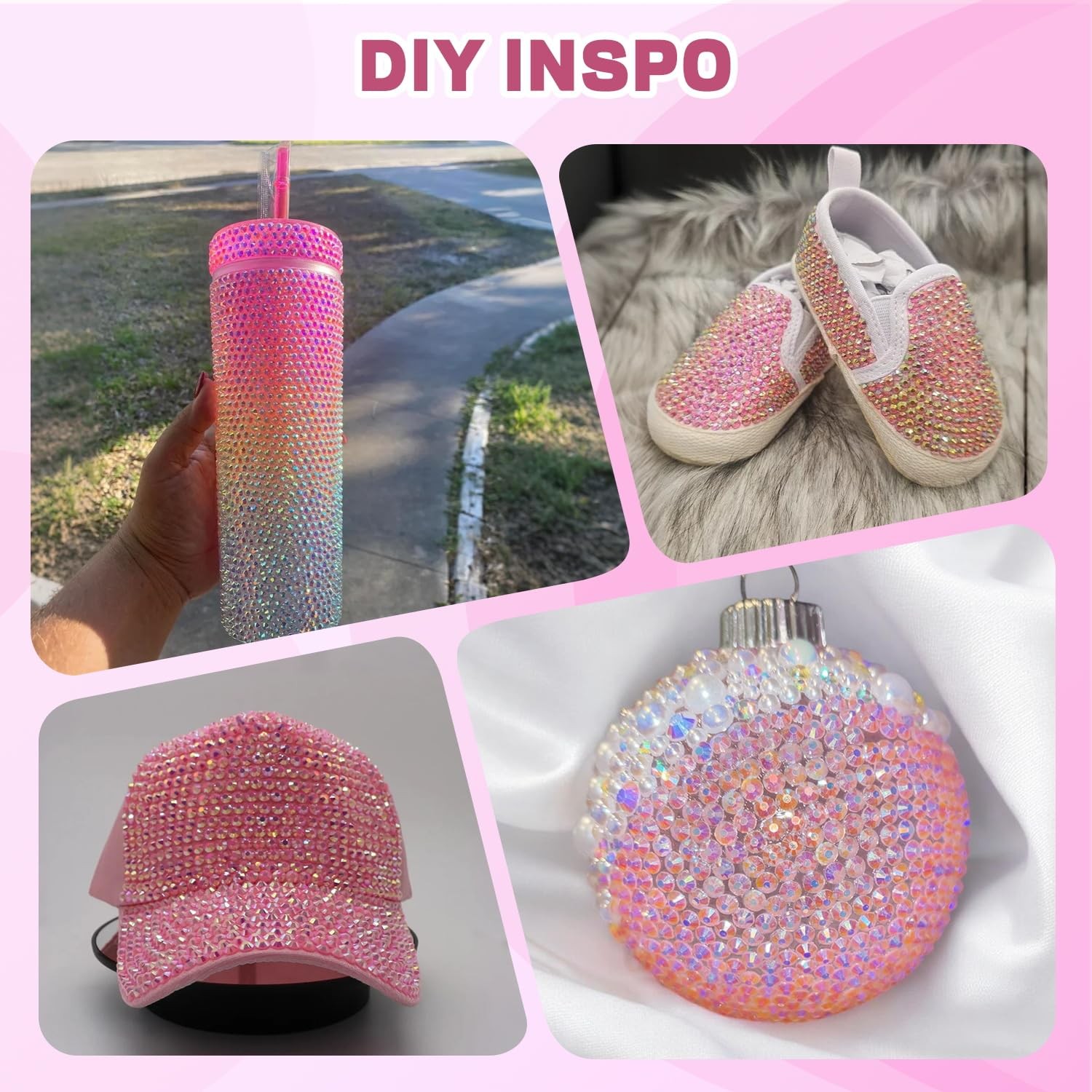 20000Pcs Pink Rhinestones for Bedazzling Kit with 3Pcs B7000 Jewelry Glue, Re…