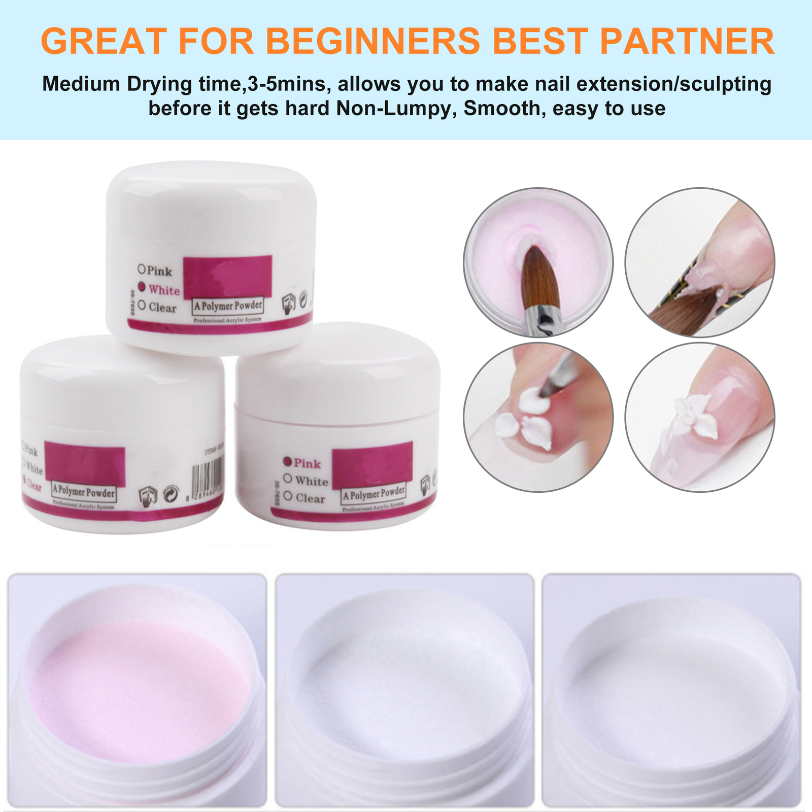 Acrylic Nail Kit Acrylic Powder Glitter Nail Art Manicure Tool Tip Brush Set