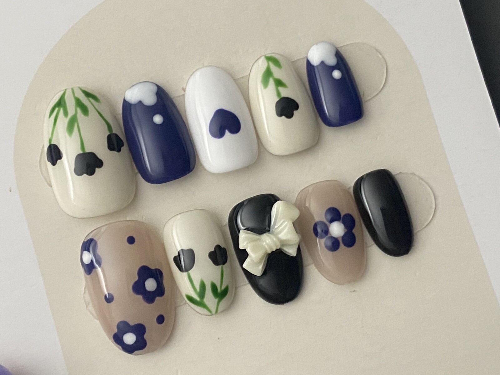 Hand Draw Flower Handmade press on nails-10 pcs-Medium-multicolor flower