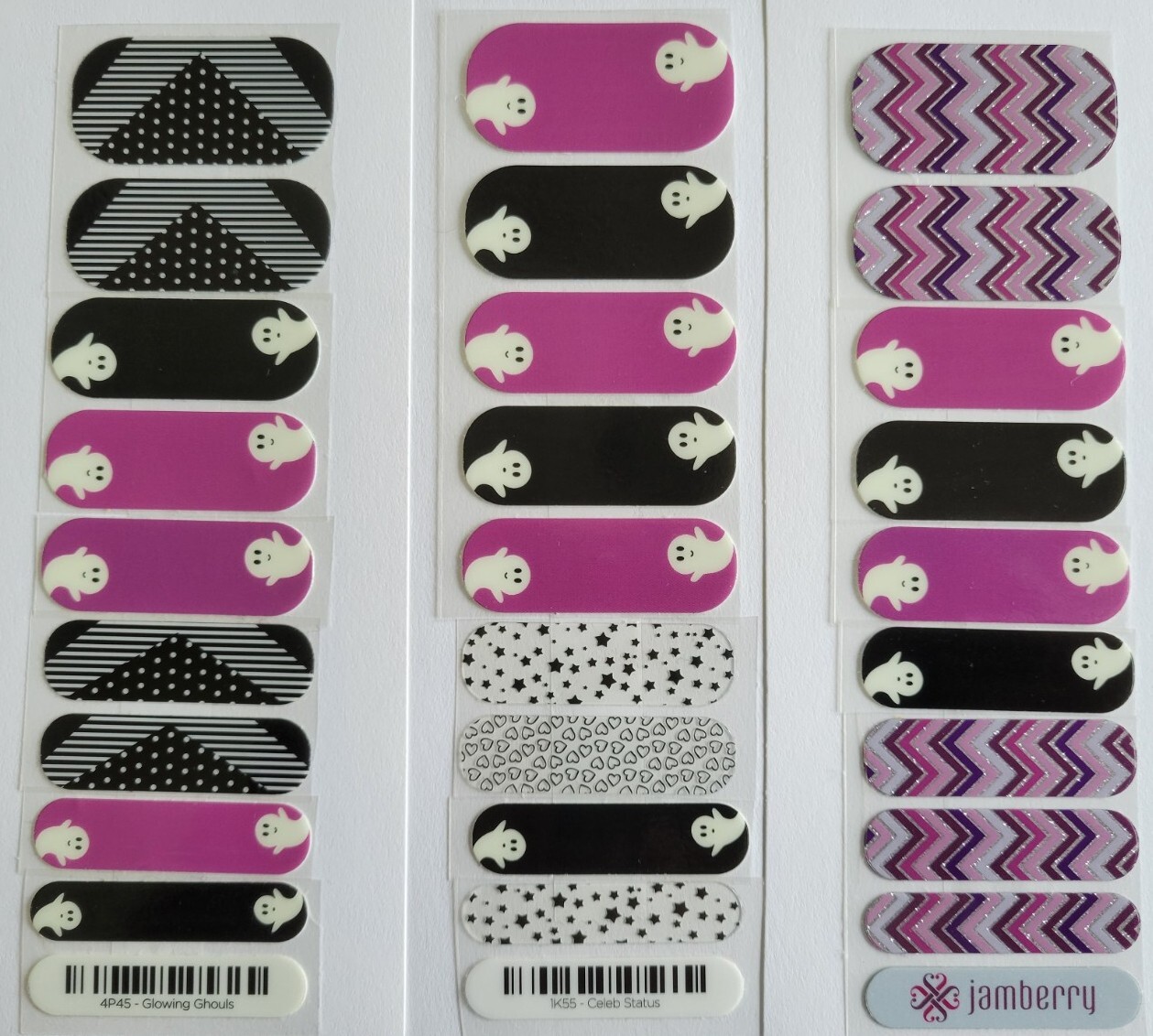 Jamberry Nail Wraps Custom Mixed Mani Half Sheet ~ Black & White Glowing Ghosts
