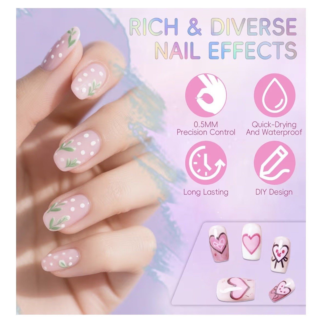 Nail Art Marker Set, 12 Colors, Water-based, Quick Dry, Solid Color, Multicolor*