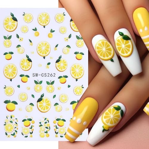 Fruit Nail Art Stickers Decals 3D Summer Nail Stickers 6PCS Lemon style8