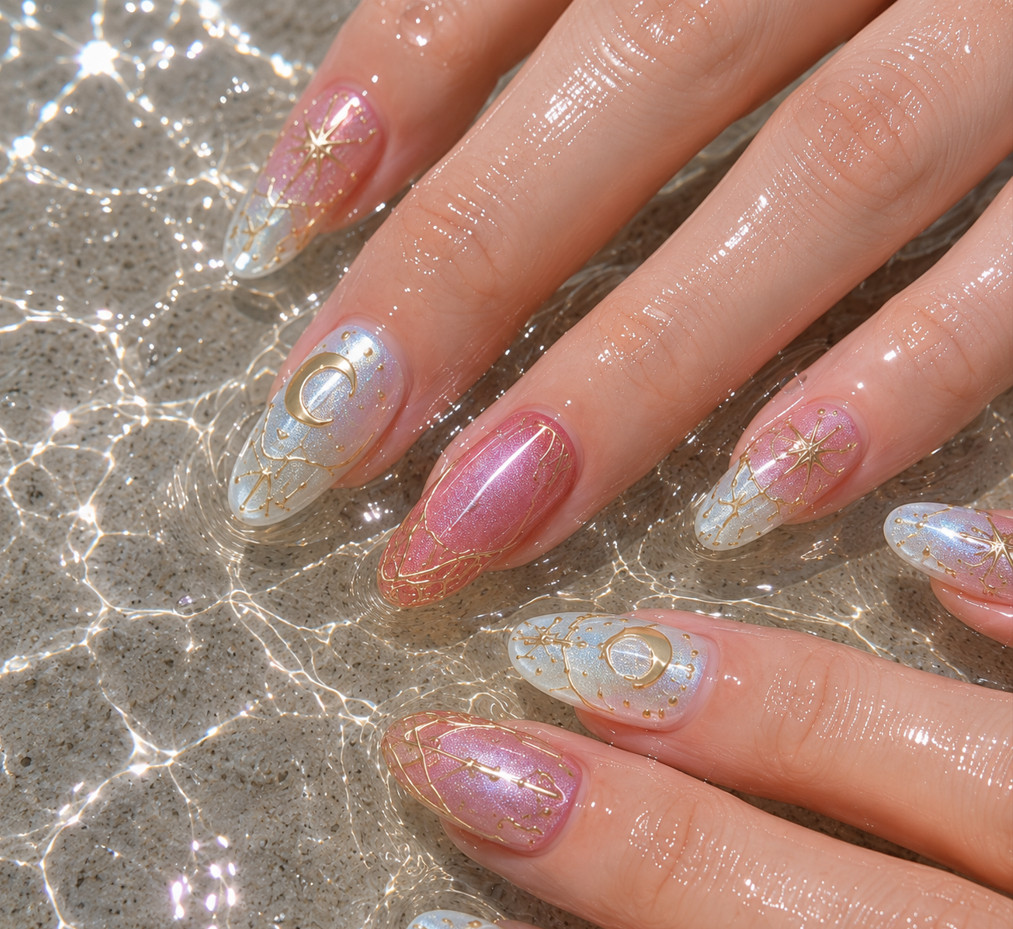 24Pcs Middle Length French Press On Nails 3D Pearl Almond