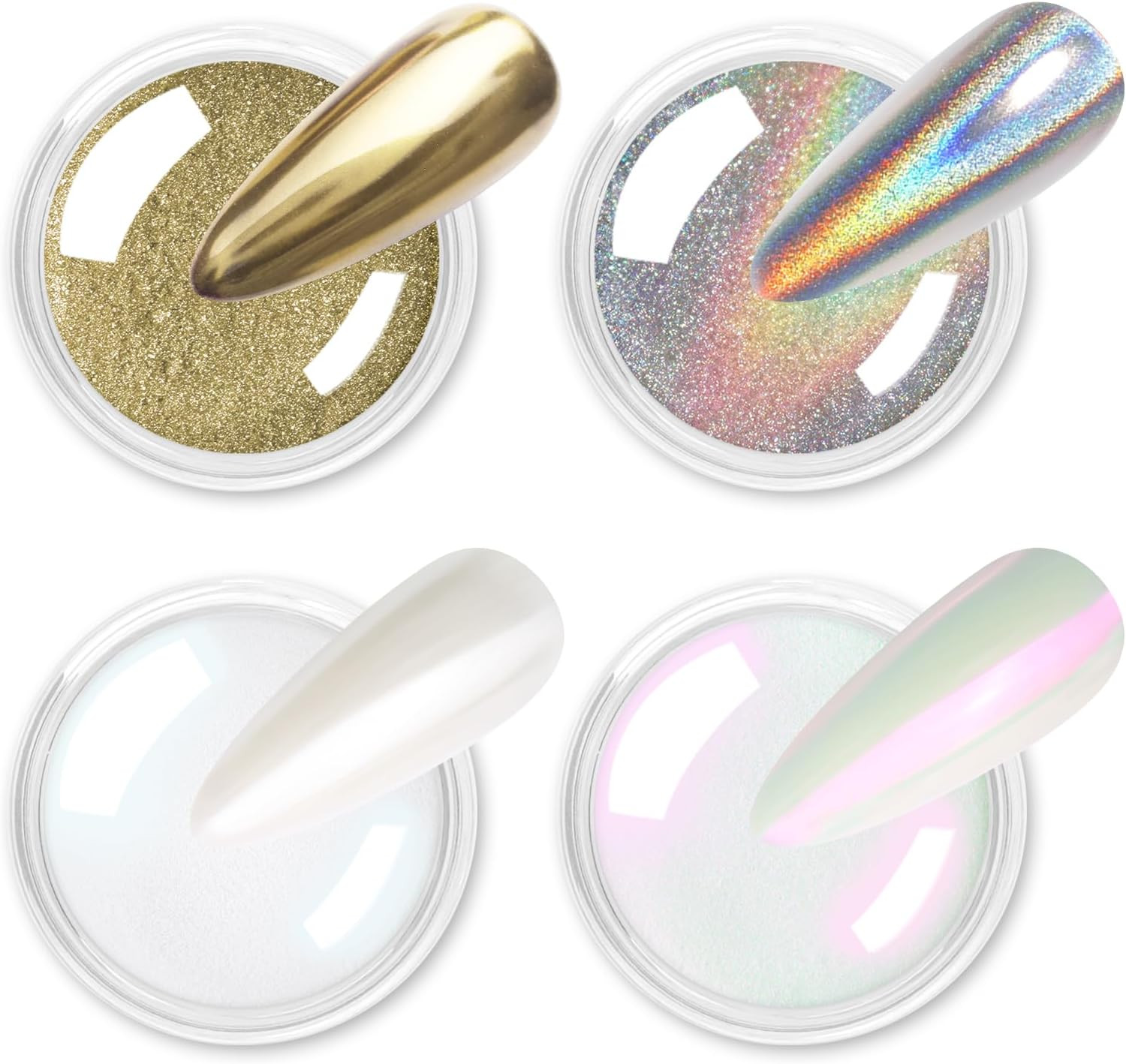Chrome Nail Powder 4Pcs White Pearl Chrome Pigment Powder Iridescent Holographic