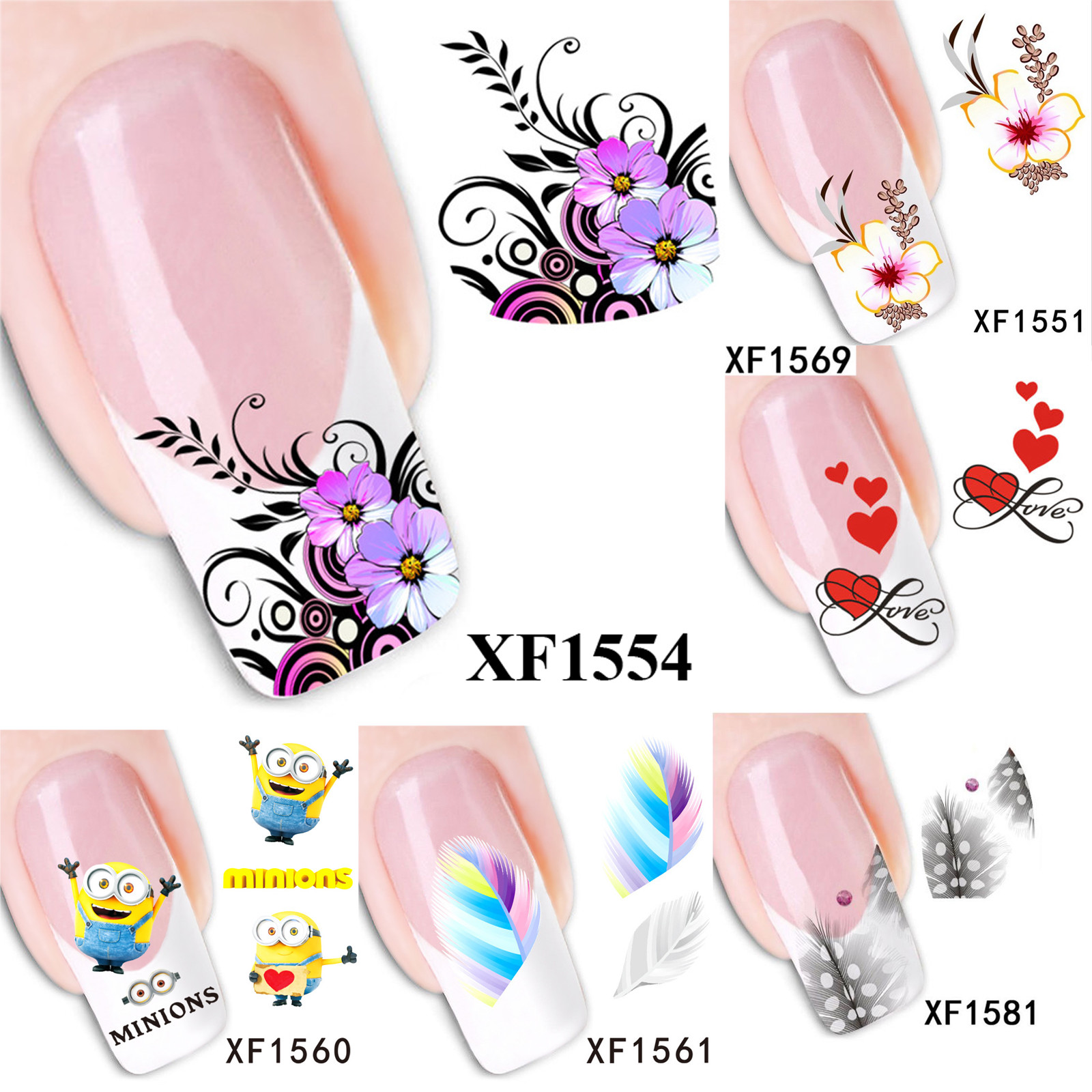 Nail Art Water Transfer Sticker Flower Cat Сartoon Decals Tips Decoration Bulk