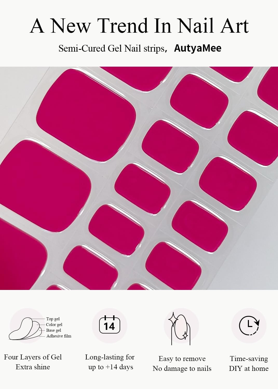 Semi Cured Toenail Strips (Pink T), 32 Pcs Pedi Stickers, Wraps, Salon Qualit…