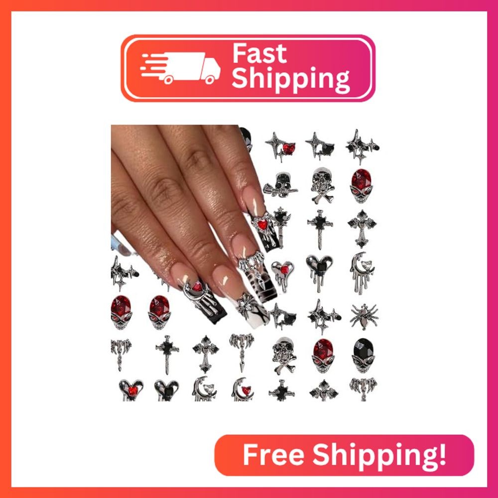 32 PCS Halloween Nails Charms 3D Alloy Spider Skull Nail Art Supplies for Acryli