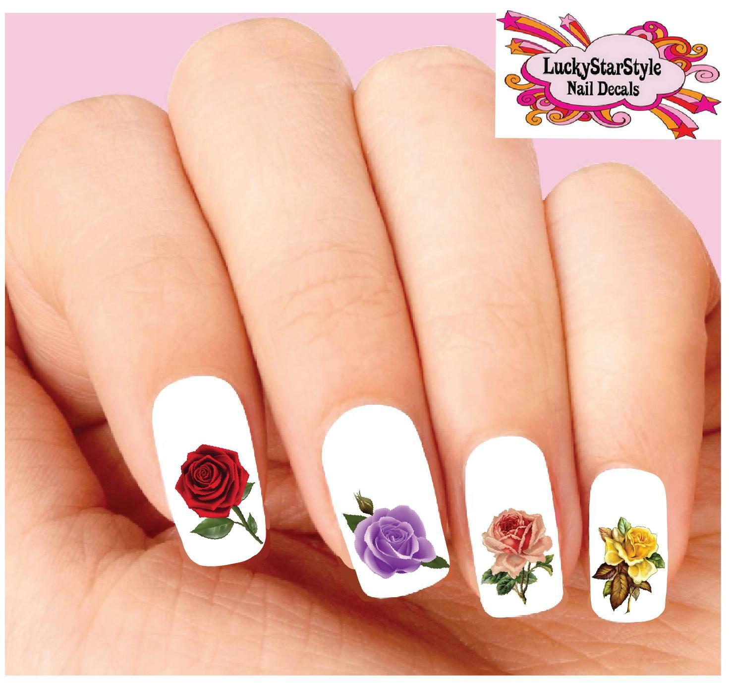Waterslide Flowers Nail Decals Set of 20 – Colorful Roses Assorted