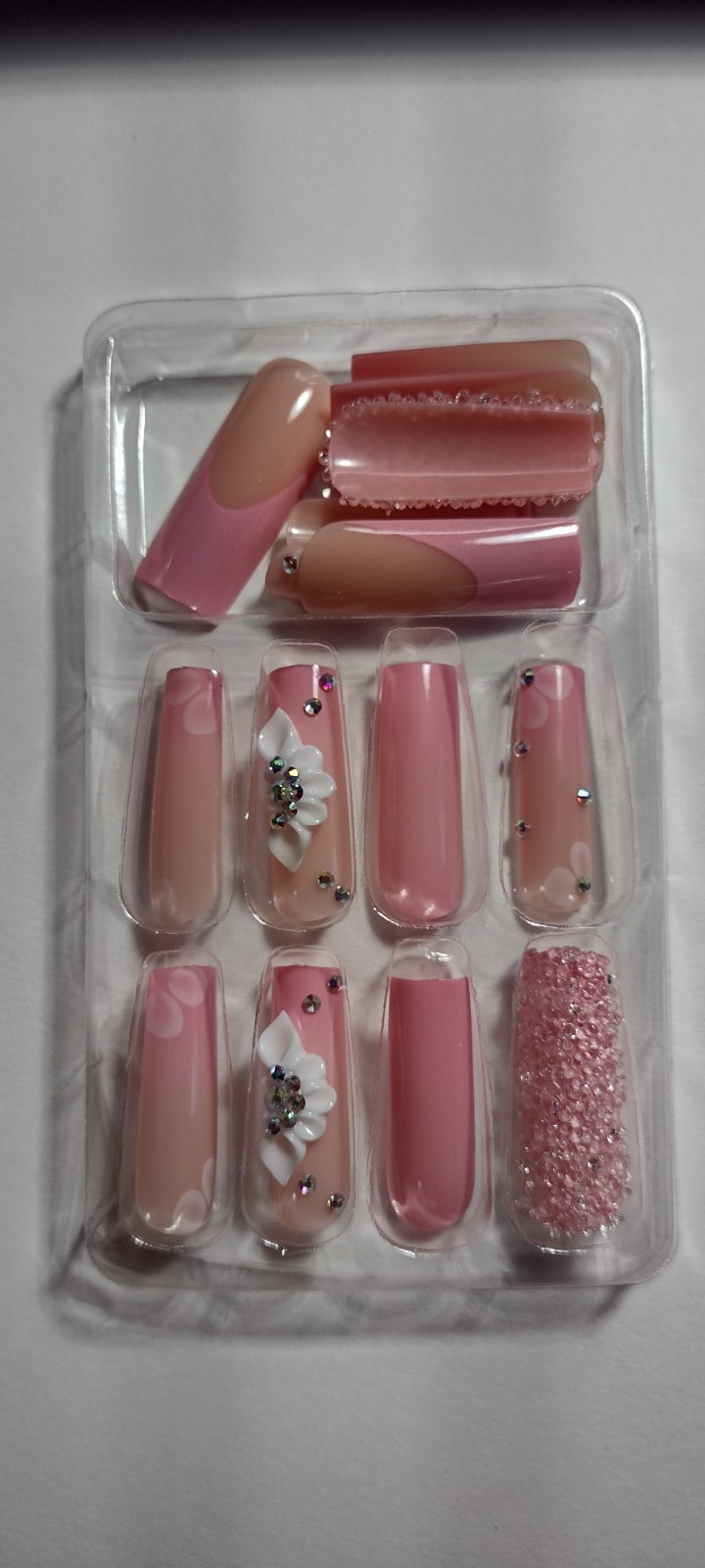 Pink 3D Floral Press On Nail Set with Glue Included