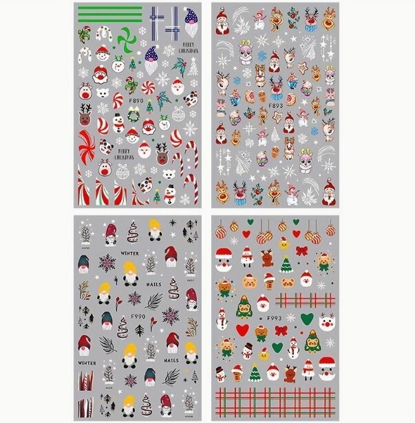 Nail Art Stickers Christmas Santa Reindeer Snowman Baubles Snowflakes Stars Elf