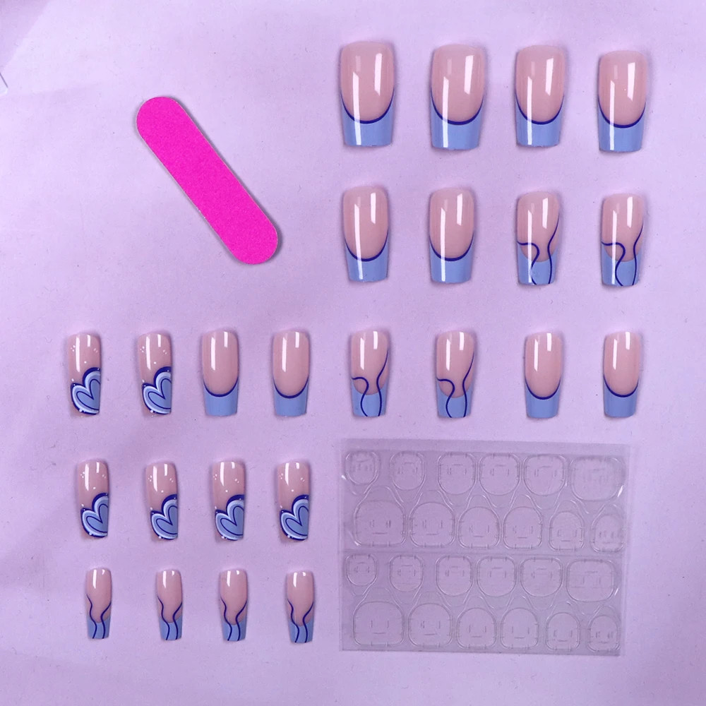 ARTAUG 24pcs Medium Square Blue High Saturation Nail Fingertip French Trim
