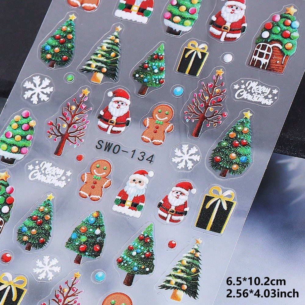 4Pcs 3D Christmas Nail Stickers Self-Adhesive Festive Nail Art Decals for Xmas
