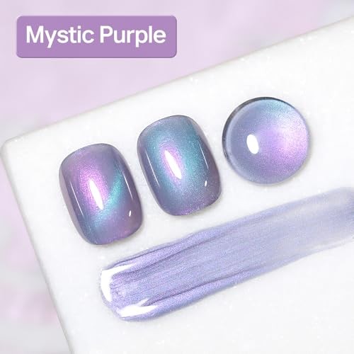 Cat Eye Nail Polish Non Gel, Quick Dry Blue Glitter Cateye Purple Aurora