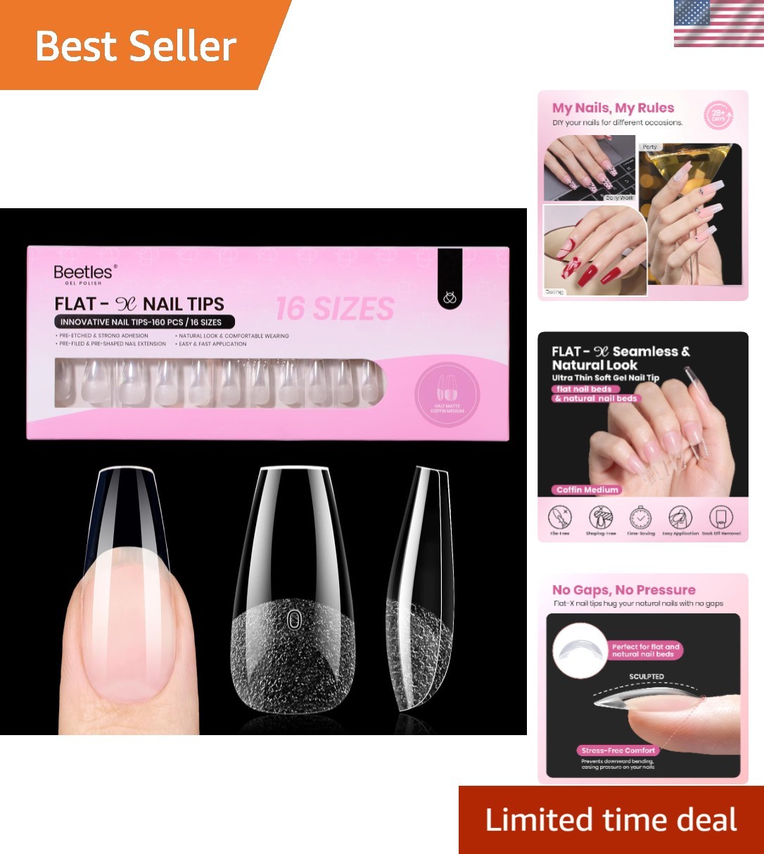 Long Lasting Coffin Gel Nail Tips – 160 pcs Easy DIY Extensions for Nails