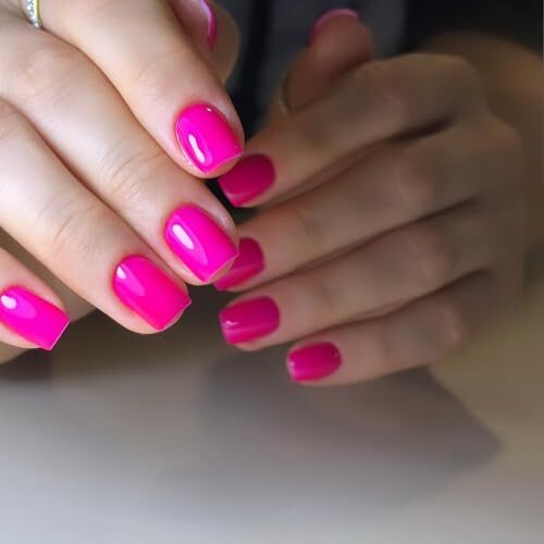 240pcs Short Press on Nails Full Cover Short Square Fake Nails Glossy Hot Pink