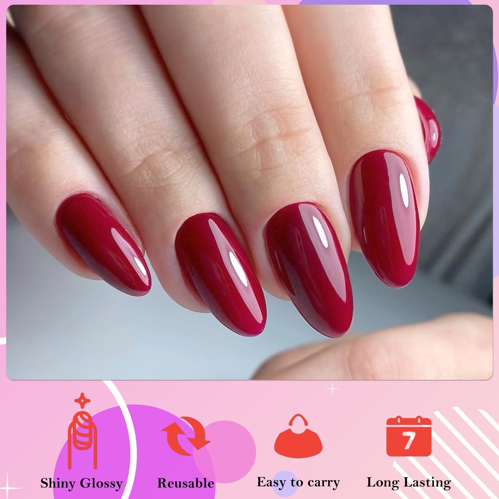 Short Almond Press on Nails, 360pcs Red Fake Nails Press ons Glossy Gel Acryl…