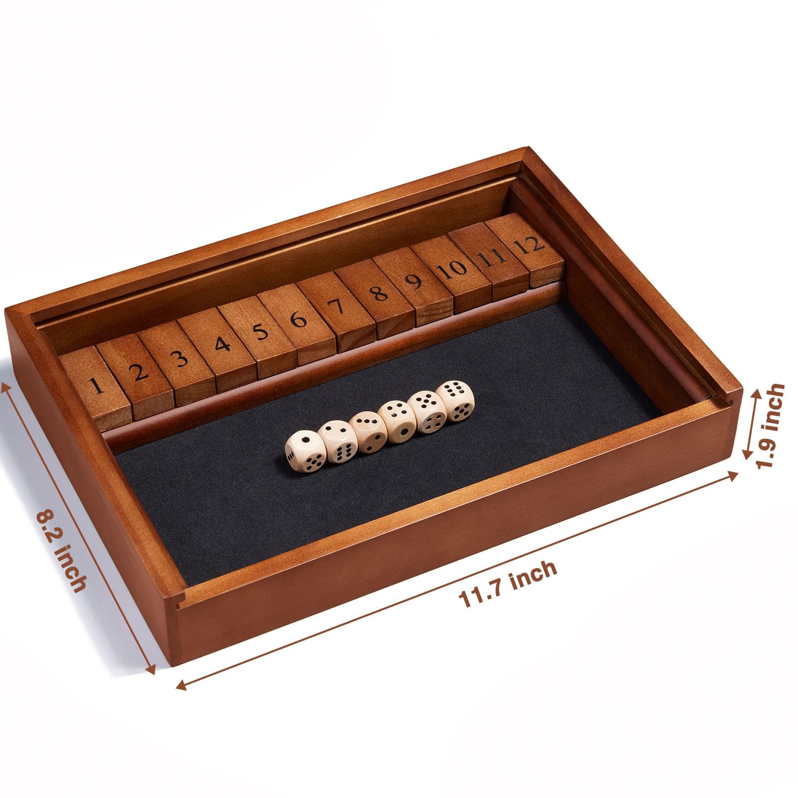 VAMSLOVE Shut The Box Dice Game Wooden Board Table Math 11.8*8.6*1.9 inches