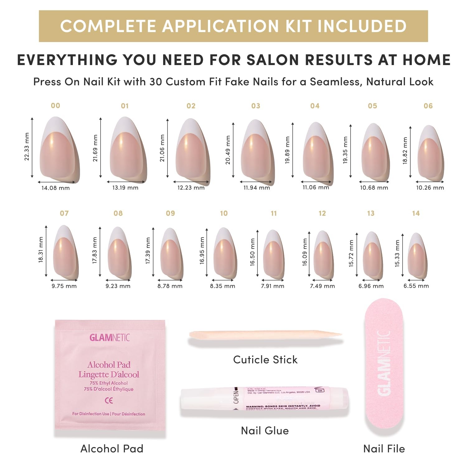 Glamnetic Short Almond Press On Nails – Glazed Fake Nails Kit, 30 Pc