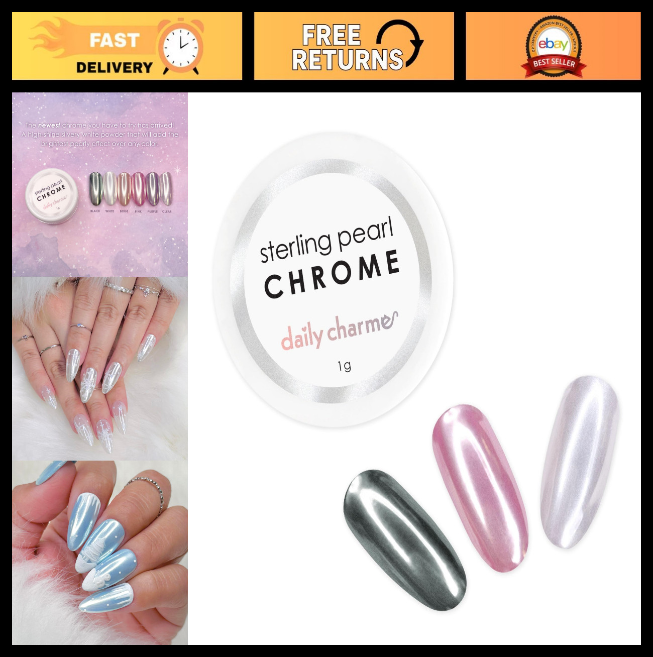 Pearl Nail Chrome Powder 1g – Metallic Translucent Pigment for DIY Manicure