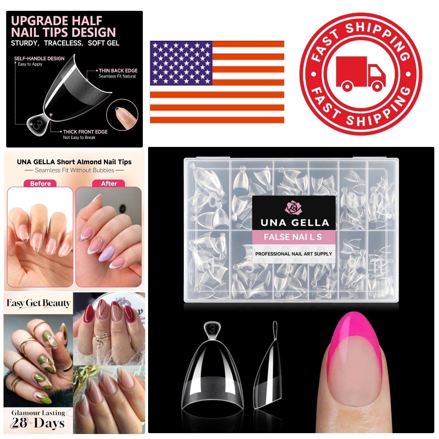 Matte Finish Almond Gel Nail Tips 216pcs Half Cover for Salon Quality Nails