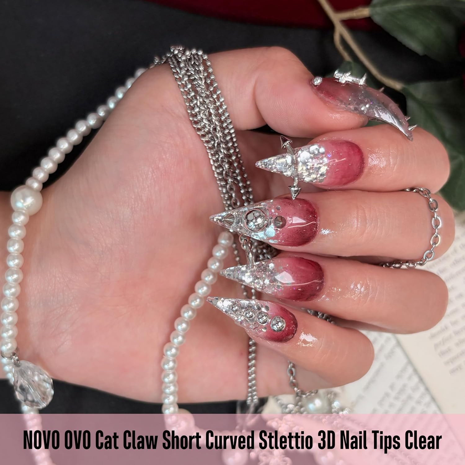 3D Cat Claw Nail Tips, 128Pcs Short Curved Stiletto Press on Nails with Built-In