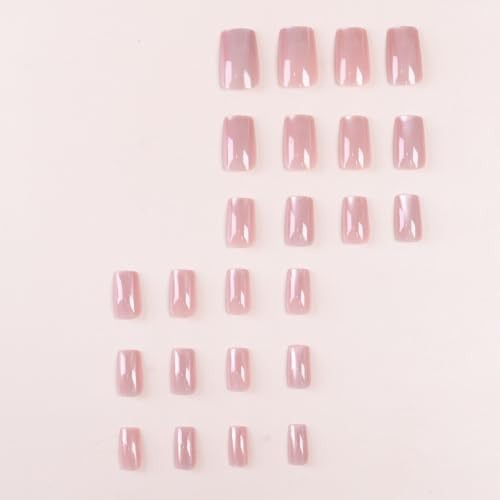 Pink Cat Eye Press on Nails Medium Square Fake Nails Glitter Short Style-5
