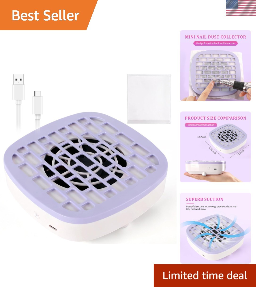 Portable Nail Dust Collector with Powerful Suction and 10 Filter Pads Included