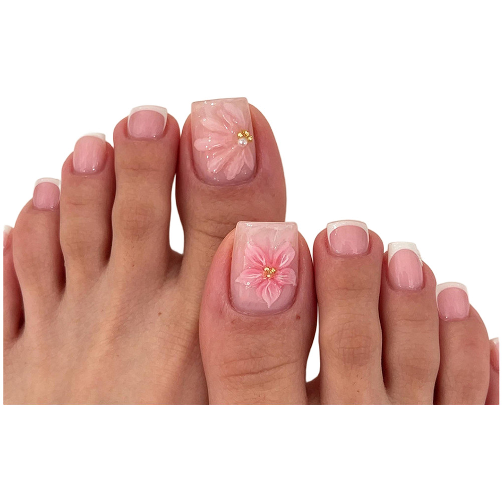 3D Floral Decorative Toe Nails 24pcs for For french False Nails Reusable