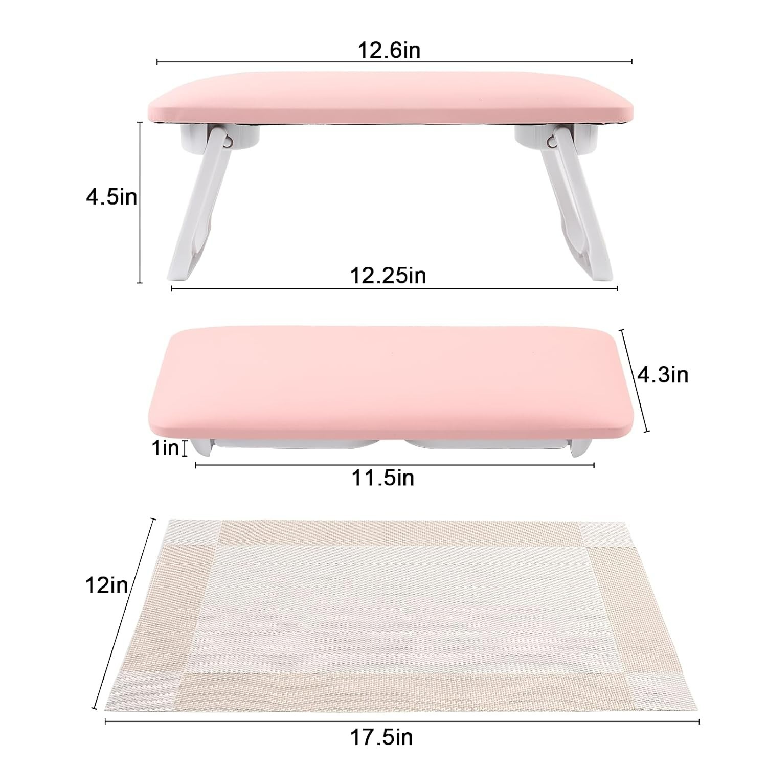 Pink Foldable Nail Arm Rest with Microfiber Cushion & Space-Saving Table Mat