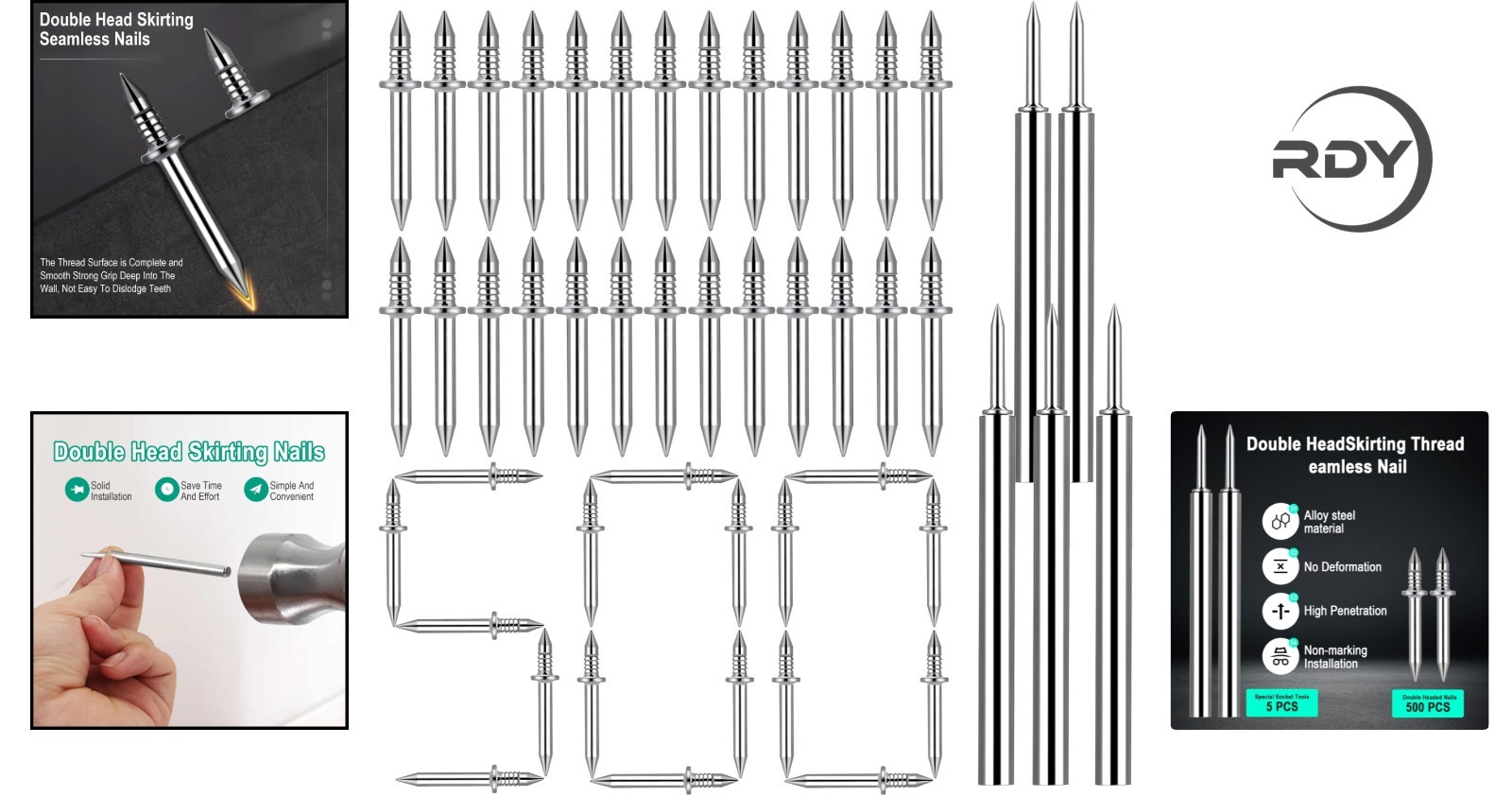 500pcs Seamless Invisible Head Nails & Tool Kit for Flawless Baseboard Install