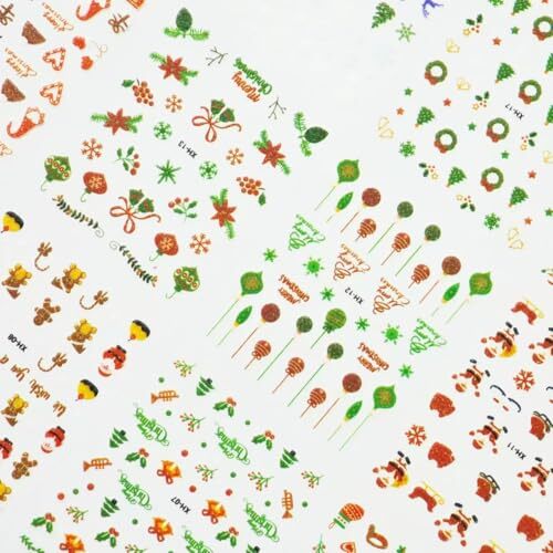 30 Sheets Christmas Nail Art Stickers Colorful Christmas Fake Nails Style01