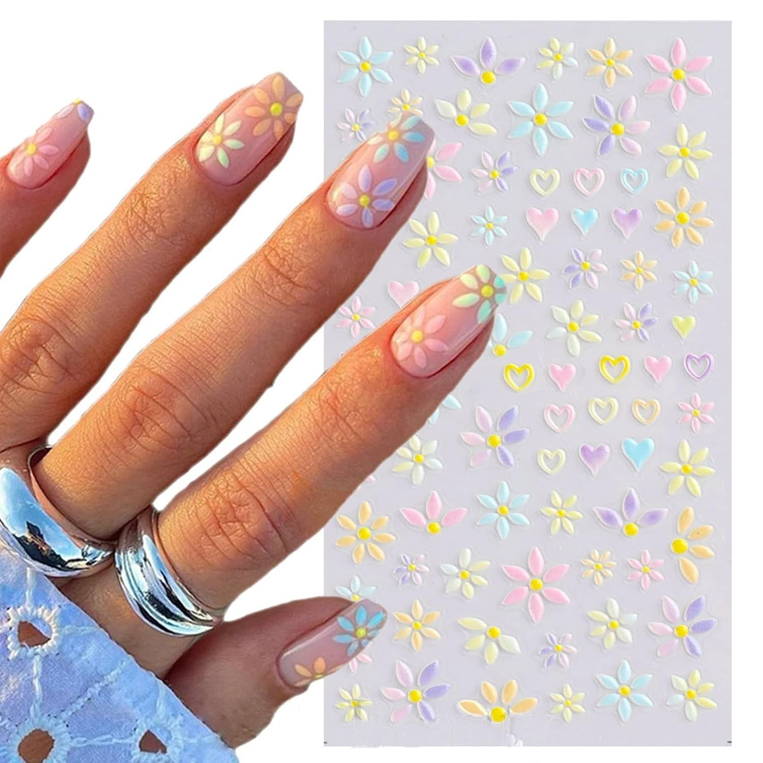 Vibrant 5D Flower Nail Decals for Creative DIY Art – Three Self-Adhesive Sheets