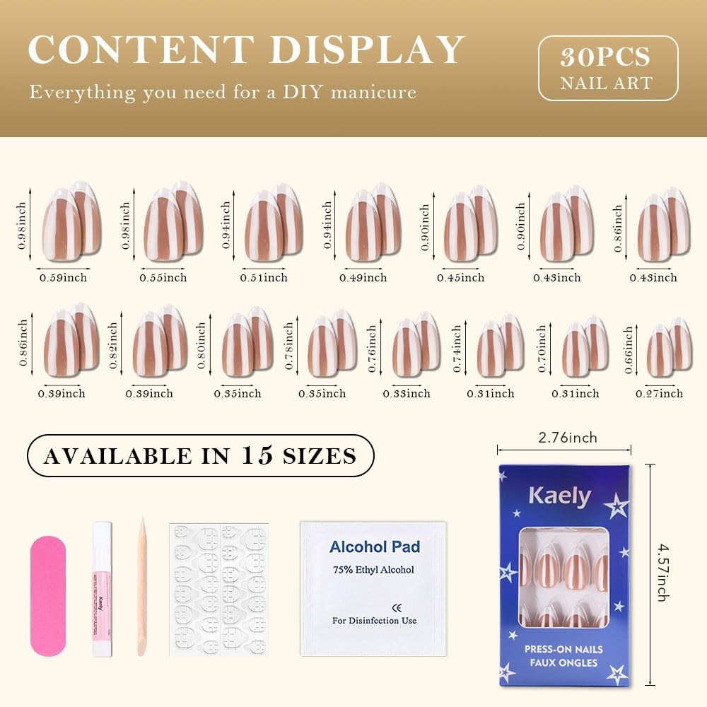 evpct French Tip Chrome Glazed Almond Nails Nude Brown/White