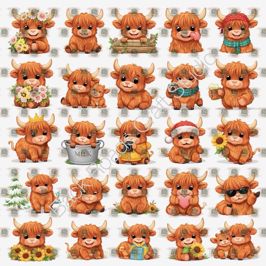 Baby Highland Cows #2 Waterslide Nail Art Decals Set Of 50 Instructions Bonus