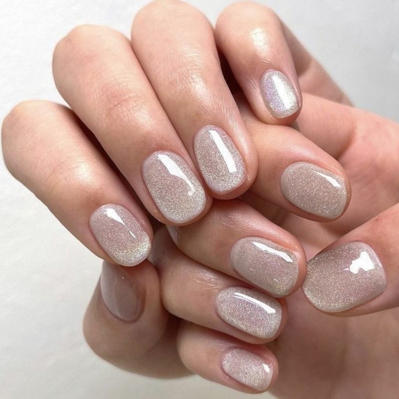 24Pcs Modern Short False Nail With Cats Eye Press on Nail For Celebrations
