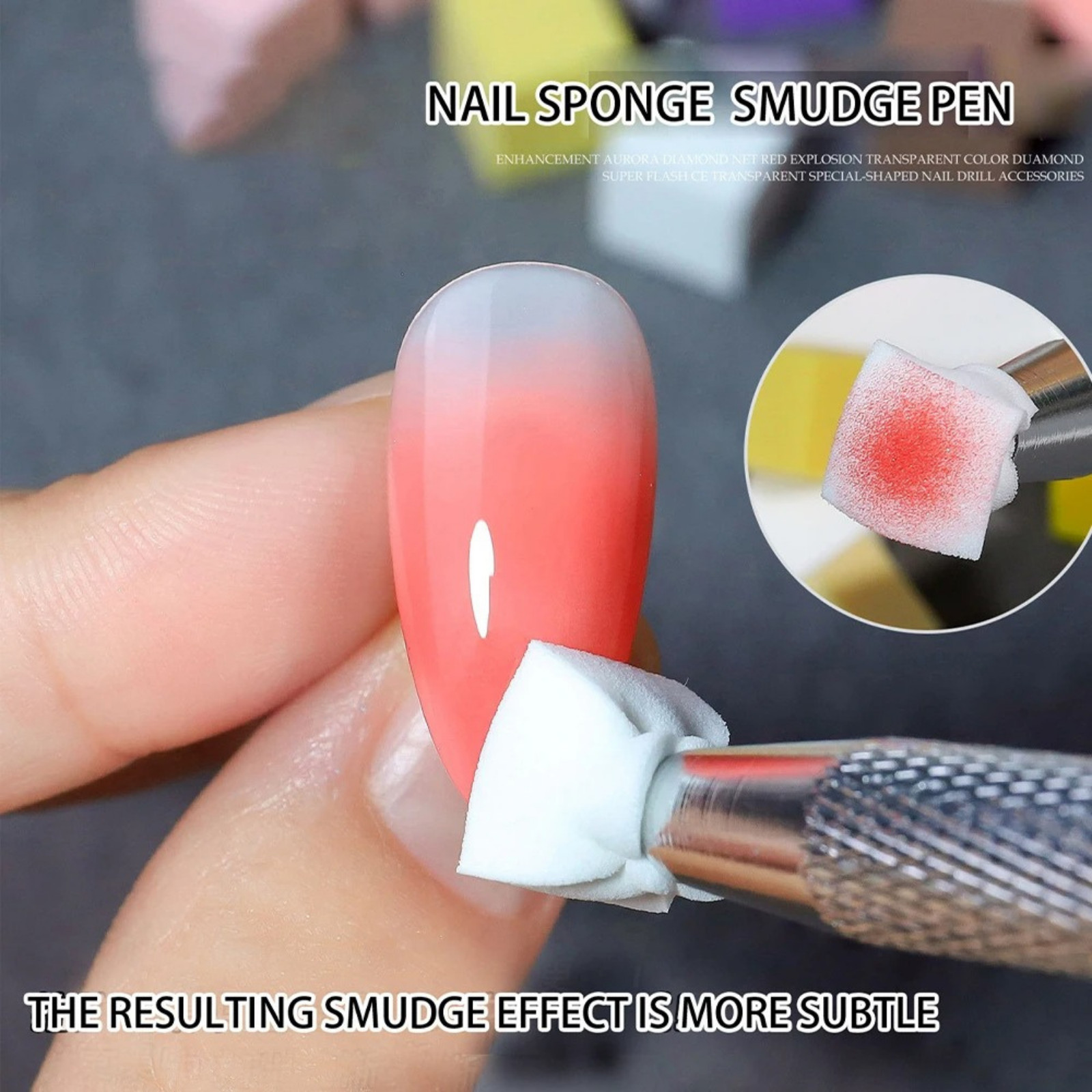 100Pcs Soft Nail Art Sponges W/Grabbing Pen Ombre Nail Brush for Nail Art Design