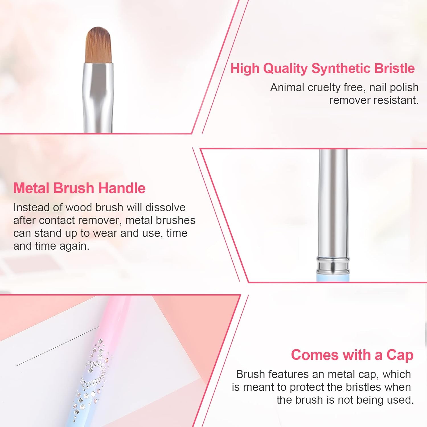 Nail Art Clean Up Brushes, Painting Brushes for Nails with Round & Angled