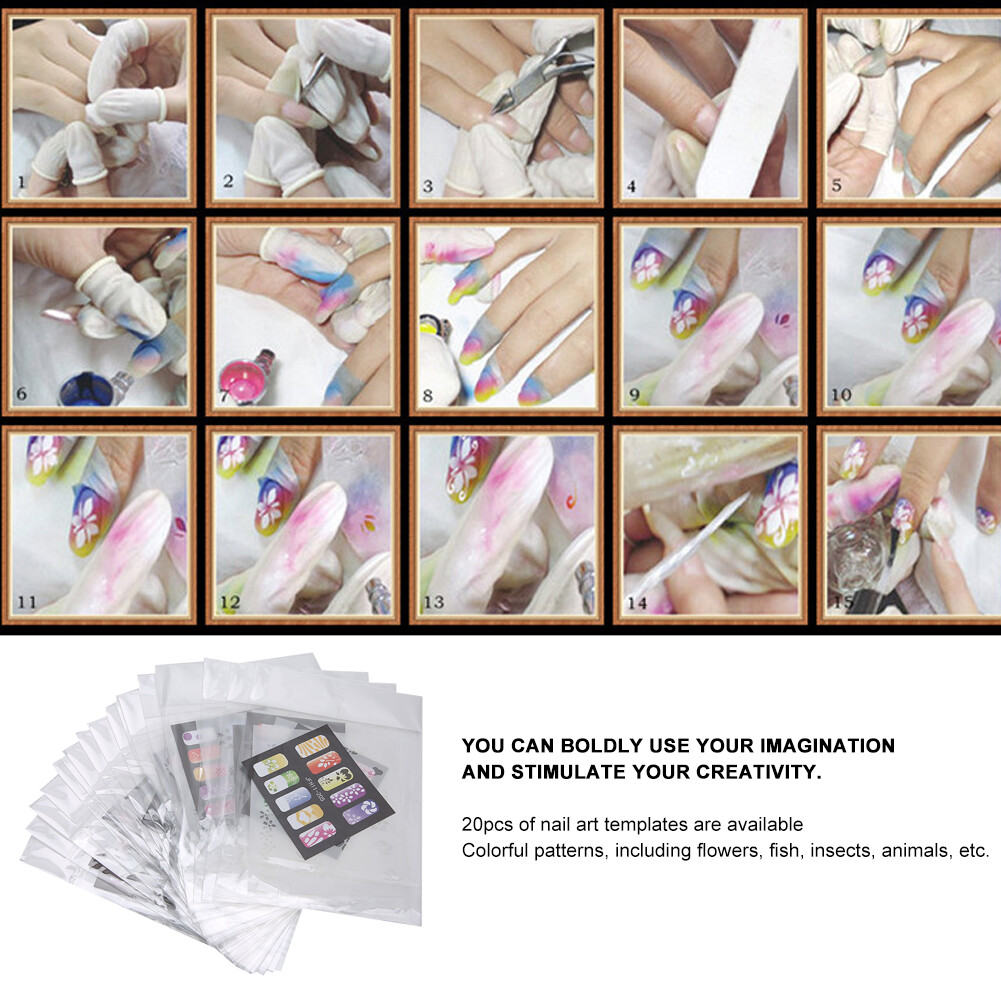 20pcs Nail Art Printing Template Stencil Reusable Nail Sticker DIY Manicure HPT