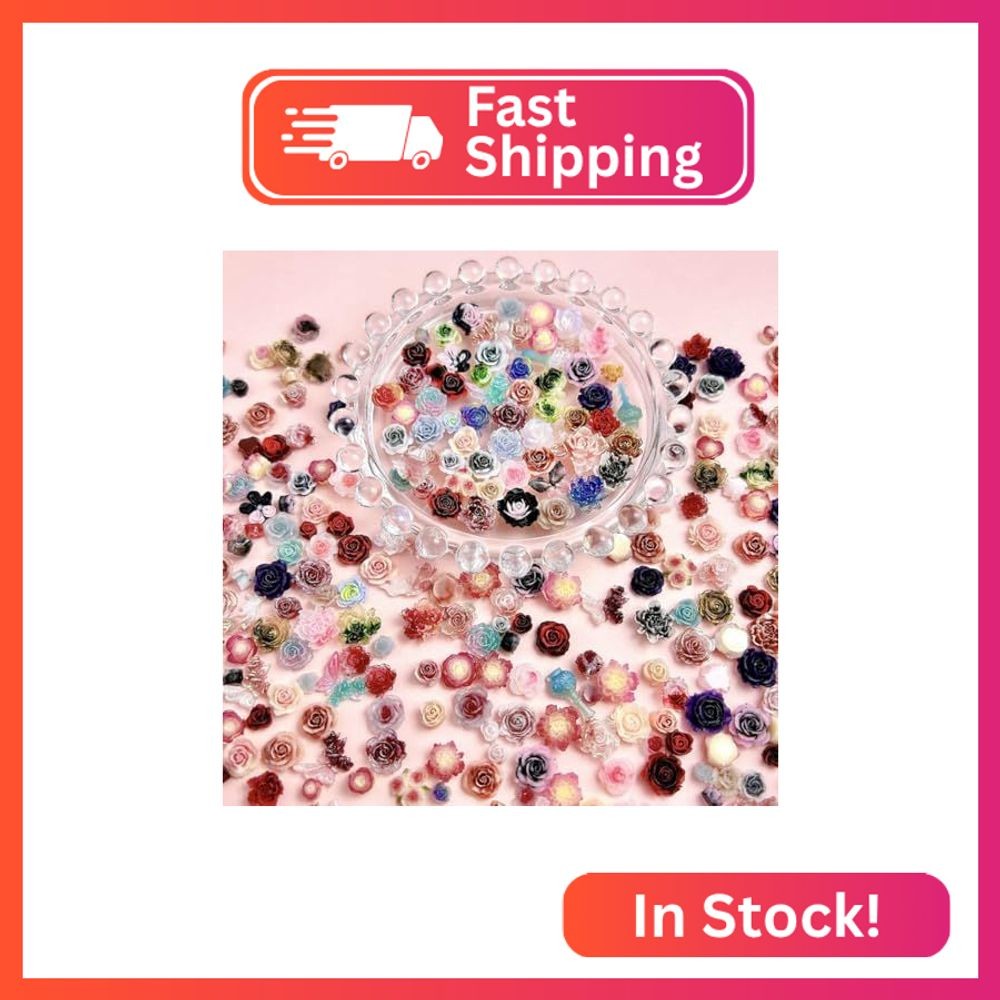 COOSLIM 150pcs 3D Camellias Rose Flower Nail Art Charms, Cute Flower Nail Charms