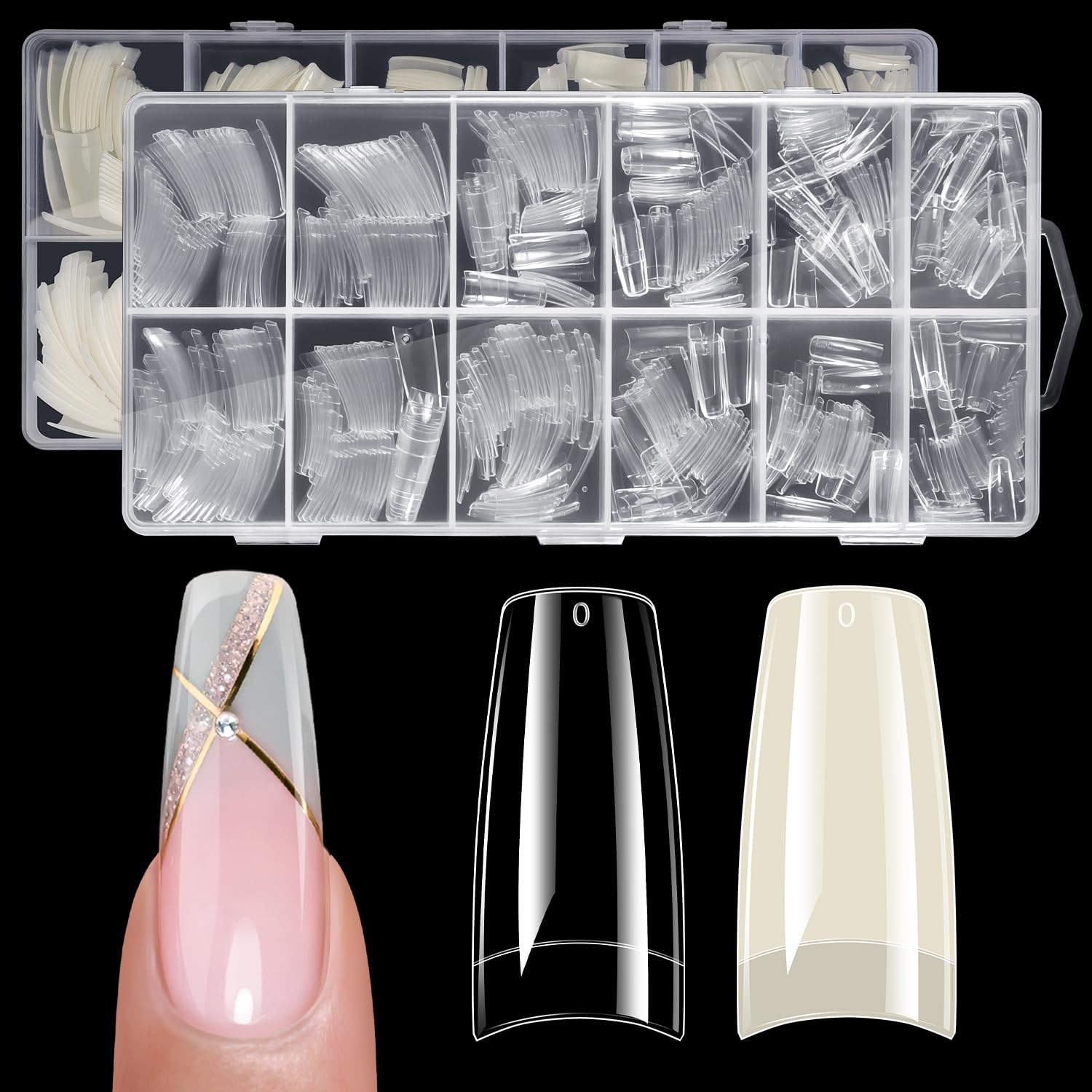 240PCS Almond Nail Tips, Soft Gel Clear False Nails, 12 Sizes | No